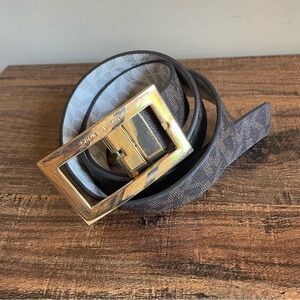 Michael Kors White and Brown Gold Logo Belt Reversible